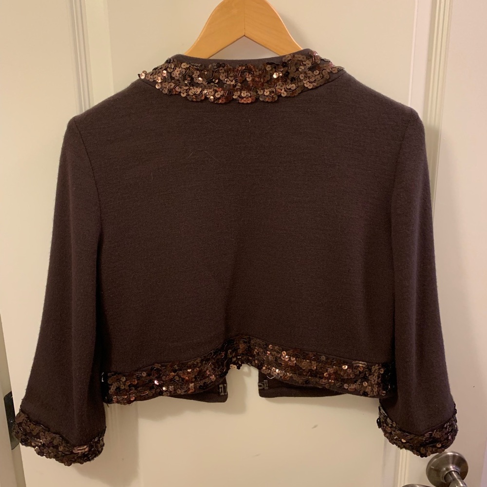 Parameter brown sequined cropped sweater jacket